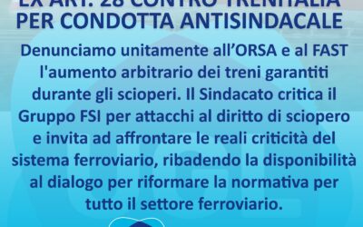 PRESENTATO UN RICORSO EX ART. 28 CONTRO TRENITALIA PER CONDOTTA ANTISINDACALE